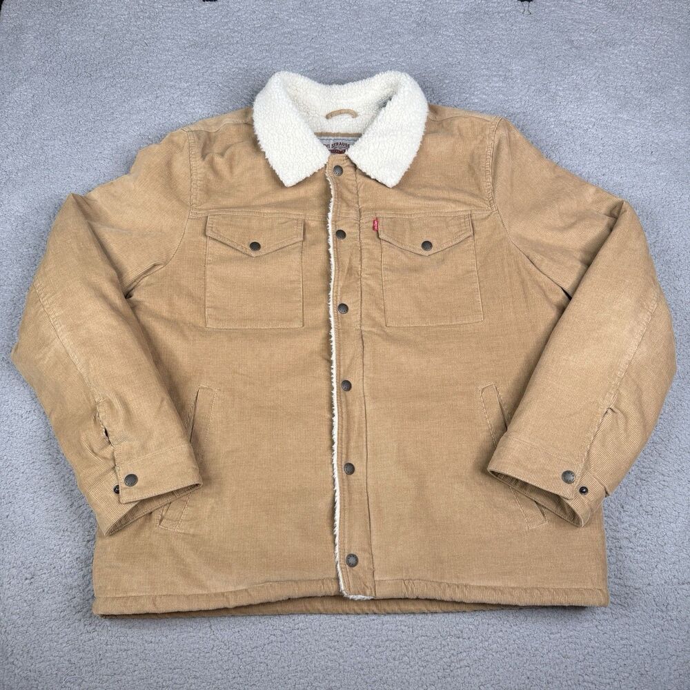 Levis Jacket Mens XL Tan Corduroy Sherpa Lined Depot Trucker Coat Workwear Chore